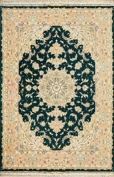 Ковёр 1,57х2,10 Tabriz Medallion(B) TARAGHI 231993 500т.уз шерсть+шёлк осн.хлопок green/copper Иран
