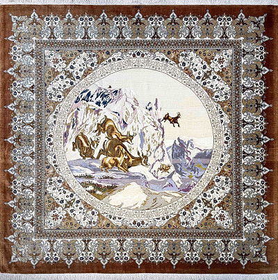 Ковёр 1,97х2,00 Ghom АHО NOJAVAN 232722 1млн.уз шёлк осн.шёлк mix/mix квадрат Иран