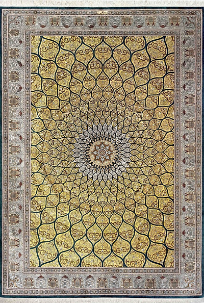 Ковёр 1,96х3,03 Ghom Gonbad Saghfi (GOLD WASH) MOUSAVI 236557 1млн.уз шёлк осн.шёлк gold/mix Иран