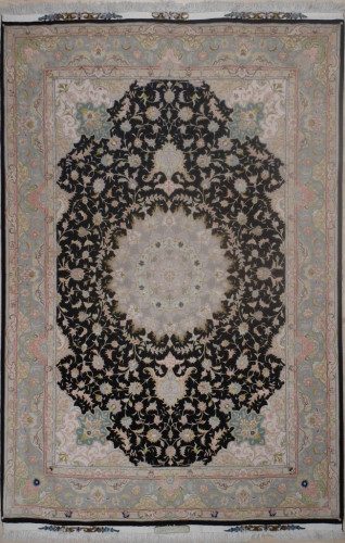 Ковёр 1,49х2,20 Tabriz Medallion 70R JALALI 232816 750.000уз шерсть+шёлк осн.шёлк black/blue Иран