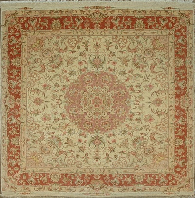 Ковёр 2,08х2,10 Tabriz Medallion (GOLD WASH) A'LIZADEH 237248 500т.уз шерсть+шёлк осн.хл cream/coppe