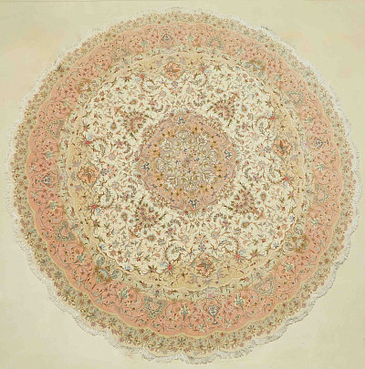 Ковёр 4,00х4,00 Tabriz Medallion KHATIBI 237748 500т.уз шерсть+шёлк осн.шёлк cream/copper круг Иран