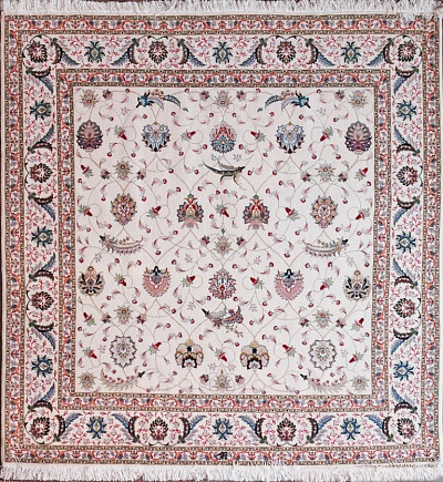 Ковёр 2,05х2,12 TABRIZ AFSHAN 50R шёлк FRINGES (FARAJI) 238376 500т.уз шерсть+шёлк осн. cream/cream