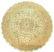 Ковёр 4,00х4,00 Tabriz Medallion KHATIBI 237748 500т.уз шерсть+шёлк осн.шёлк cream/copper круг Иран