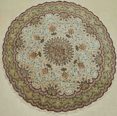 Ковёр 4,45х4,45 Tabriz Medallion SHAHSAVARPOUR 237750 500т.уз шерсть+шёлк осн.шёлк cream/green кр