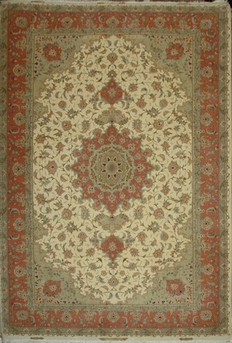 Ковёр 2,02х2,98 Tabriz Medallion FARAJI 290017 500.000уз шерсть+шёлк осн.хлопок cream/pink Иран