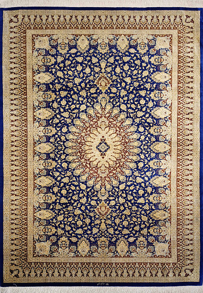 Ковёр 1,34х2,05 Ghom Medallion(GOLD WASH ORIG.) TABARI 236902 1млн.уз шёлк осн.шёлк blue/red Иран