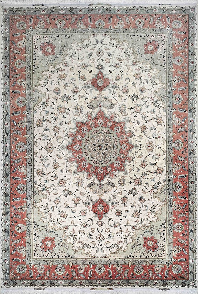 Ковёр 2,02х2,98 Tabriz Medallion FARAJI 290017 500.000уз шерсть+шёлк осн.хлопок cream/pink Иран