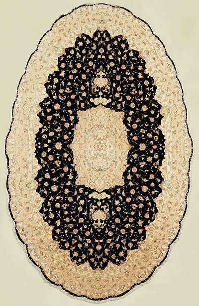 Ковёр 3,85х6,00 Tabriz Medallion SHAHLAVI 235338 500.000уз шерсть+шёлк осн.шёлк blue/beige овал Иран