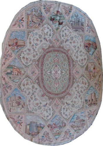 Ковёр 2,90х3,94 Tabriz Medallion Asar BENAM 234109 500т.уз шерсть+шёлк осн.шёлк cream/mix овал Иран